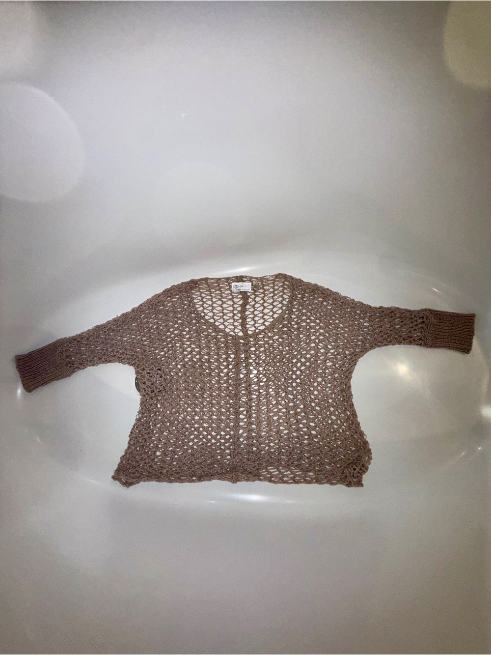 RD Style Open Onit Crochet Pullover Sweater/Cover Up - Taupe Size M